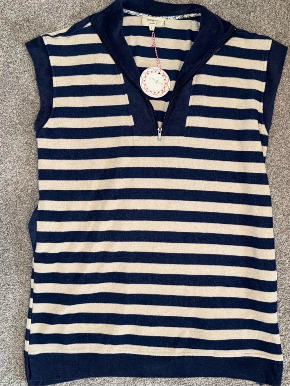 Crewcuts Girls Navy and Cream Striped Sleeveless Polo Top